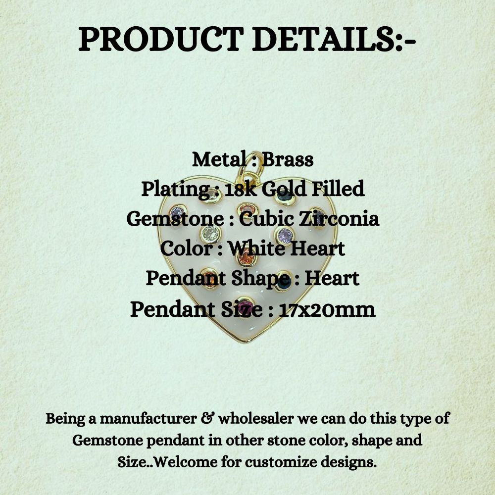 Handcrafted White Enamel CZ Bubble Heart Charm, 18K Gold Plated Pendant for Handmade Jewelry Designs- Selling Per Piece