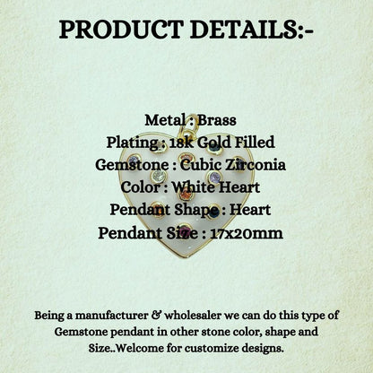 Handcrafted White Enamel CZ Bubble Heart Charm, 18K Gold Plated Pendant for Handmade Jewelry Designs- Selling Per Piece