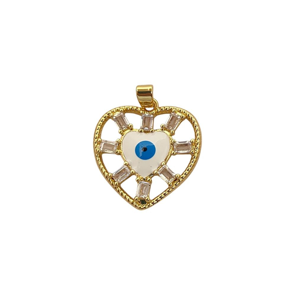 Evil Eye Turkish Nazar Heart Pendant in 18K Gold Plated Finish with Micro Pavé CZ, DIY Handmade Necklace & Bracelet Charm- Selling Per Piece
