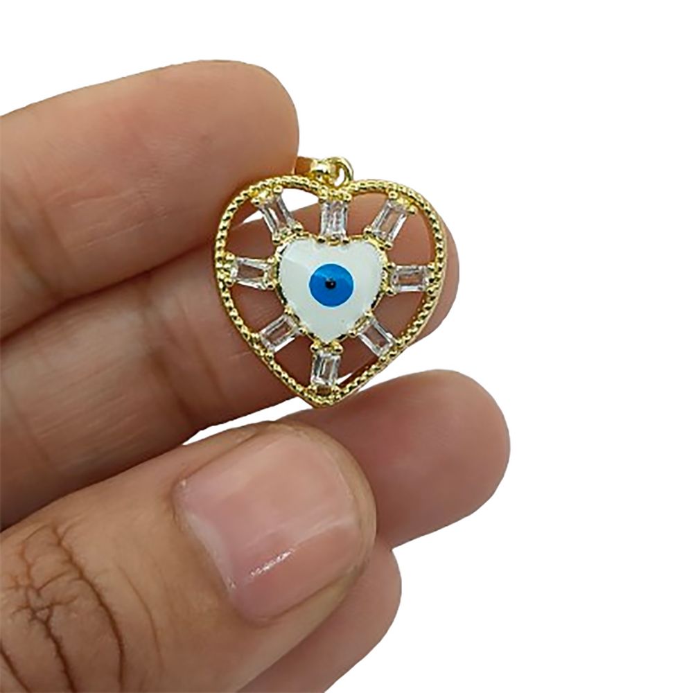 Evil Eye Turkish Nazar Heart Pendant in 18K Gold Plated Finish with Micro Pavé CZ, DIY Handmade Necklace & Bracelet Charm- Selling Per Piece