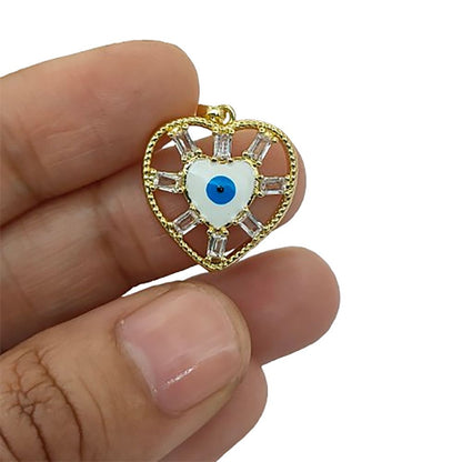 Evil Eye Turkish Nazar Heart Pendant in 18K Gold Plated Finish with Micro Pavé CZ, DIY Handmade Necklace & Bracelet Charm- Selling Per Piece