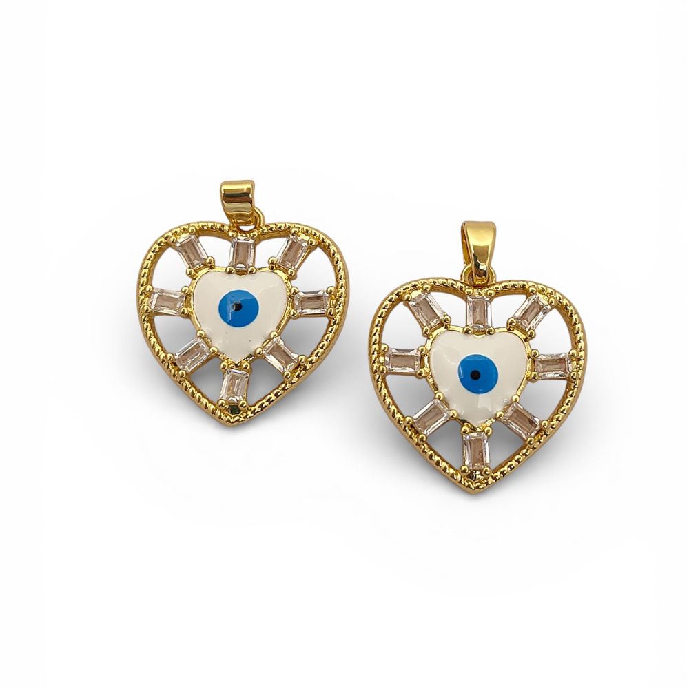 Evil Eye Turkish Nazar Heart Pendant in 18K Gold Plated Finish with Micro Pavé CZ, DIY Handmade Necklace & Bracelet Charm- Selling Per Piece