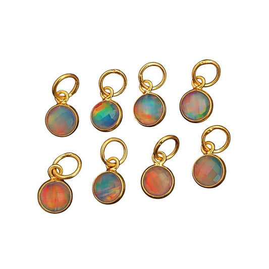 6mm faceted round opal charm in gold plated 925 sterling silver bezel for handmade jewelry making