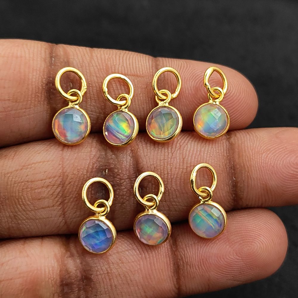 Faceted synthetic opal round gemstone connector for handcrafted jewelry pieces