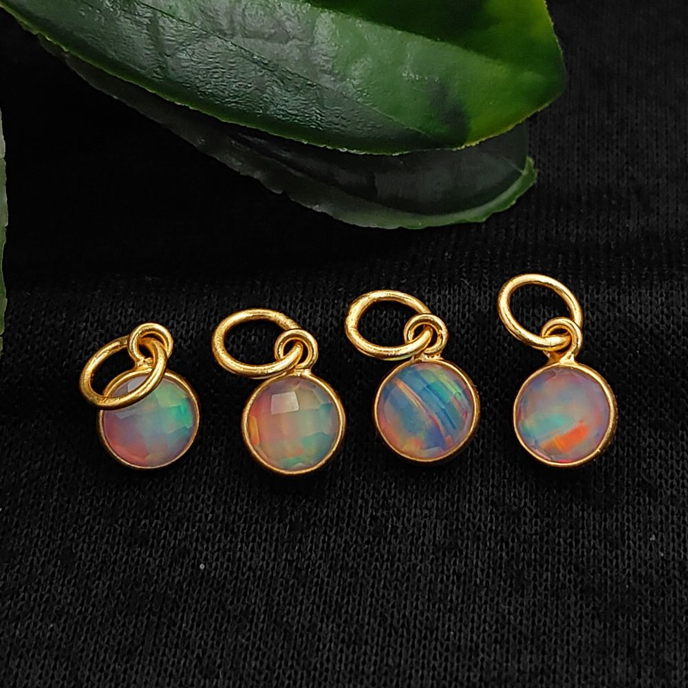 Small opal drop pendant with rainbow iridescent fire for custom jewelry designs