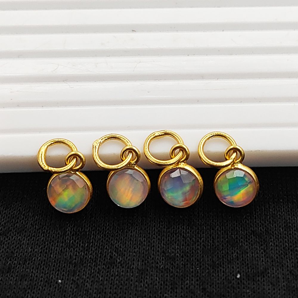 Gold plated sterling silver faceted opal charm 6mm round bezel pendant