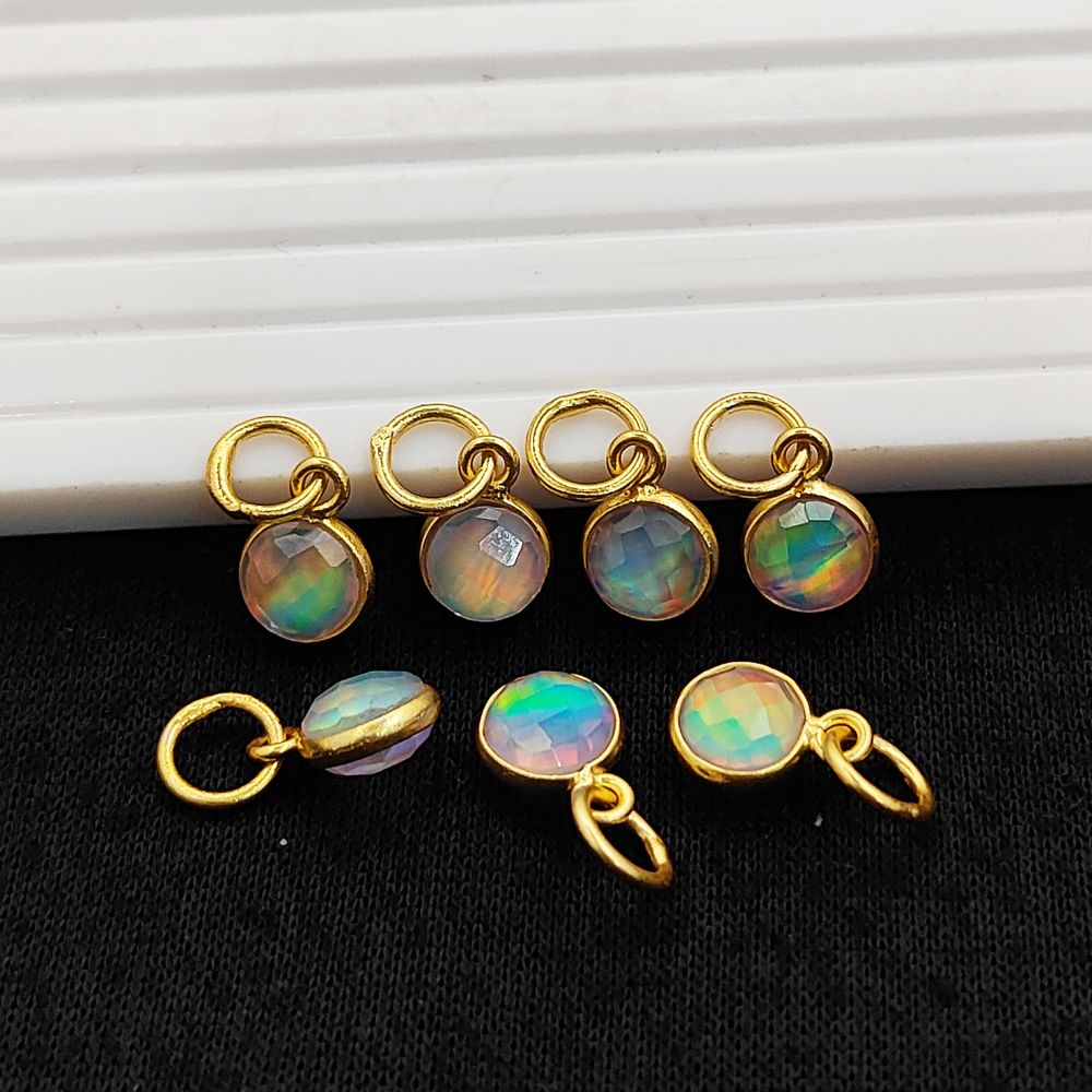 Iridescent opal bezel connector for minimalist necklace and bracelet making