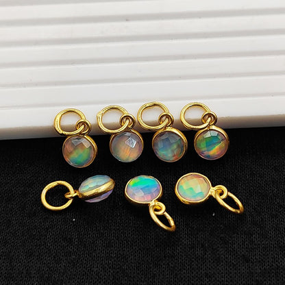 Iridescent opal bezel connector for minimalist necklace and bracelet making