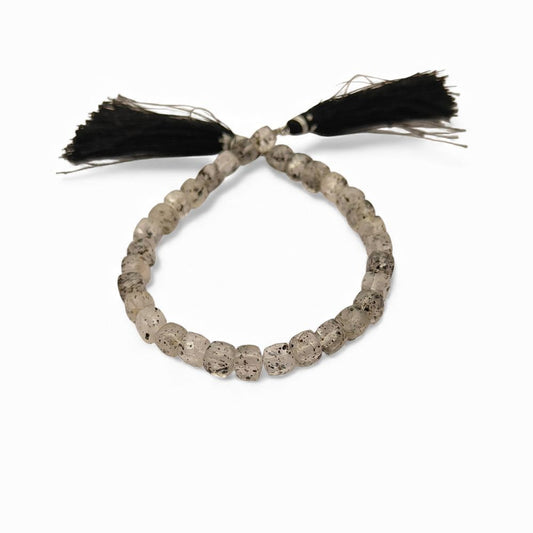 Faceted Black Dot Square Cube Beads Natural Spotted Gemstone Beads for Handmade Jewelry Making- Selling Per Strand