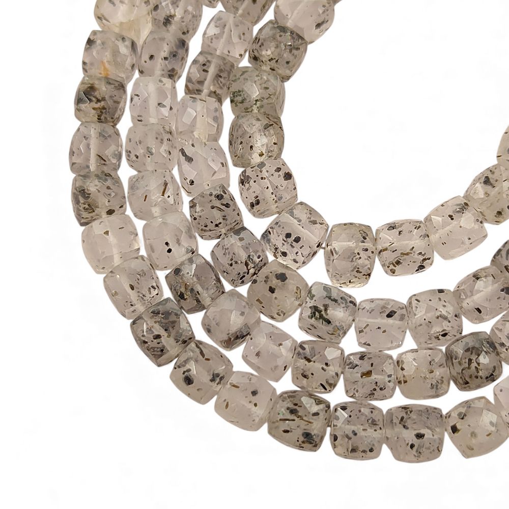 Faceted Black Dot Square Cube Beads Natural Spotted Gemstone Beads for Handmade Jewelry Making- Selling Per Strand