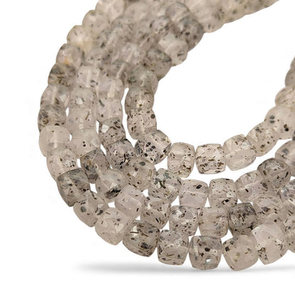 Faceted Black Dot Square Cube Beads Natural Spotted Gemstone Beads for Handmade Jewelry Making- Selling Per Strand
