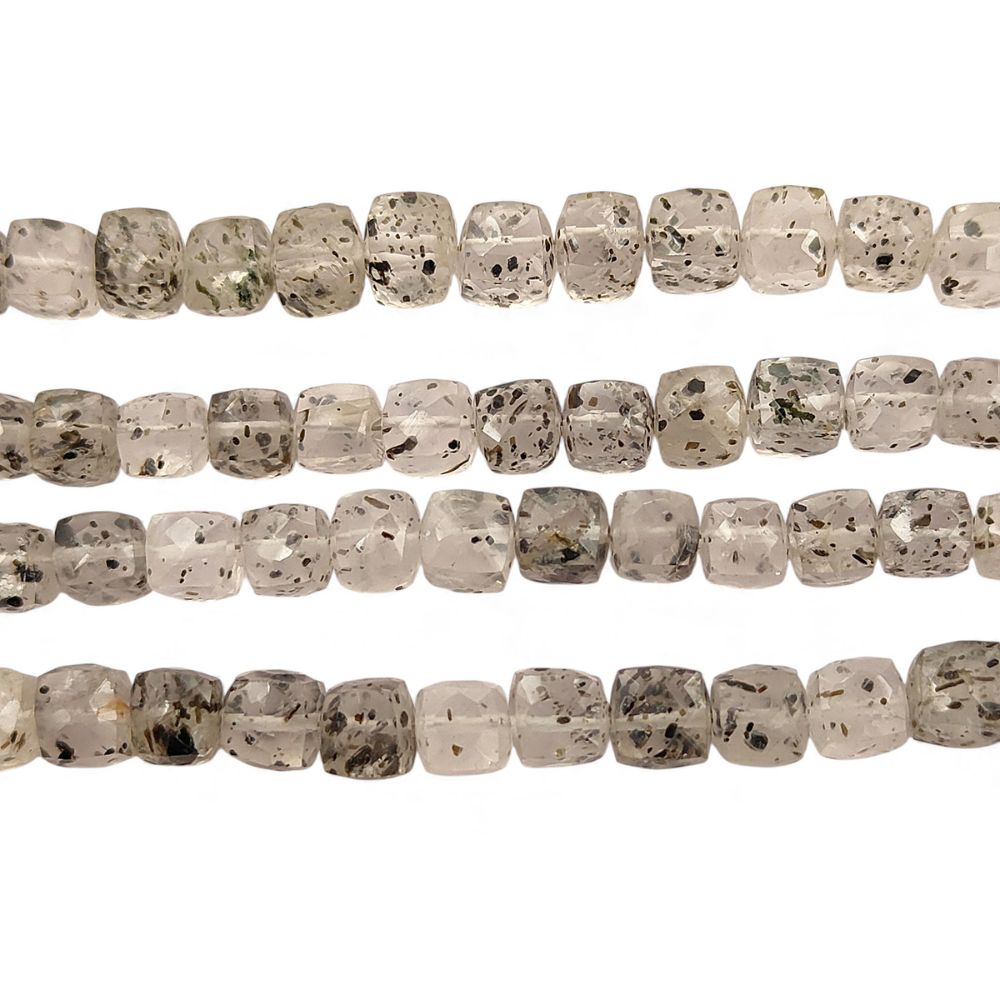 Faceted Black Dot Square Cube Beads Natural Spotted Gemstone Beads for Handmade Jewelry Making- Selling Per Strand