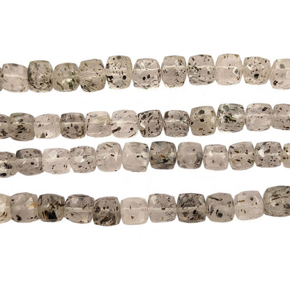 Faceted Black Dot Square Cube Beads Natural Spotted Gemstone Beads for Handmade Jewelry Making- Selling Per Strand
