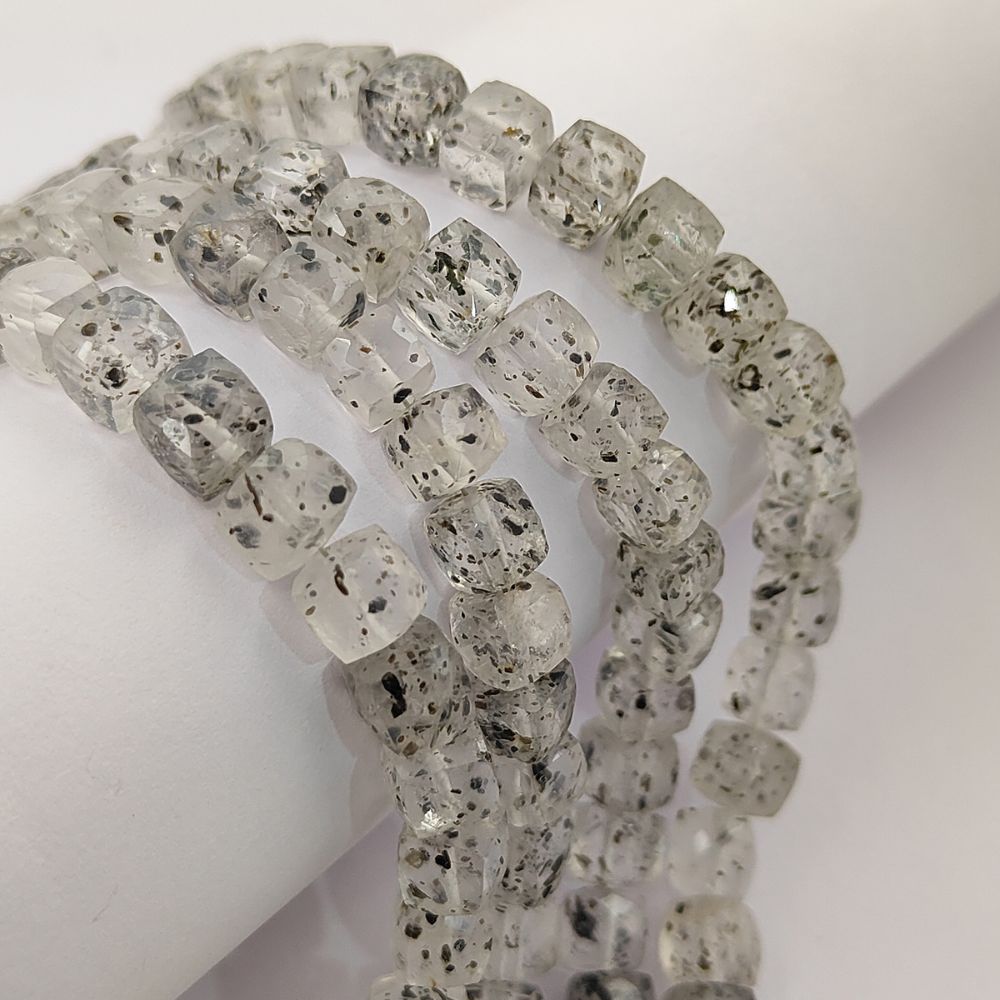 Faceted Black Dot Square Cube Beads Natural Spotted Gemstone Beads for Handmade Jewelry Making- Selling Per Strand