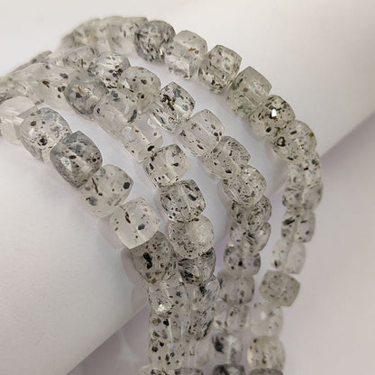 Faceted Black Dot Square Cube Beads Natural Spotted Gemstone Beads for Handmade Jewelry Making- Selling Per Strand