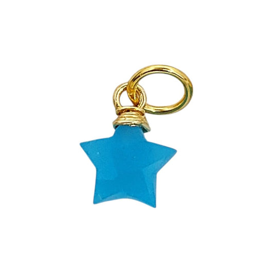 Faceted Blue Chalcedony Star Charm, Gold Wire Wrapped Natural Gemstone Pendant for Earrings & Necklaces