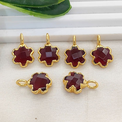 Faceted Garnet Quartz Star Pendant Gold Electroplated Quatrefoil Charm for DIY Necklace Bracelet Jewelry Making- Selling Per Piece