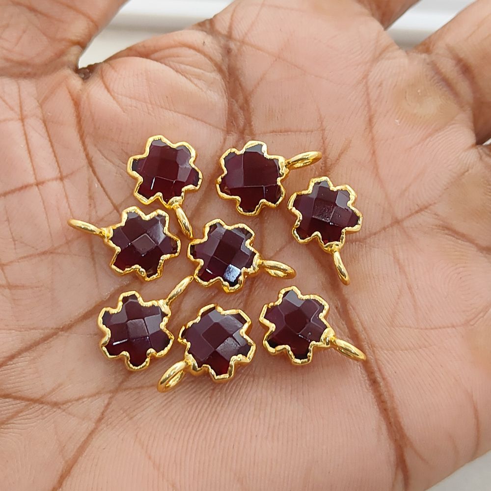 Faceted Garnet Quartz Star Pendant Gold Electroplated Quatrefoil Charm for DIY Necklace Bracelet Jewelry Making- Selling Per Piece