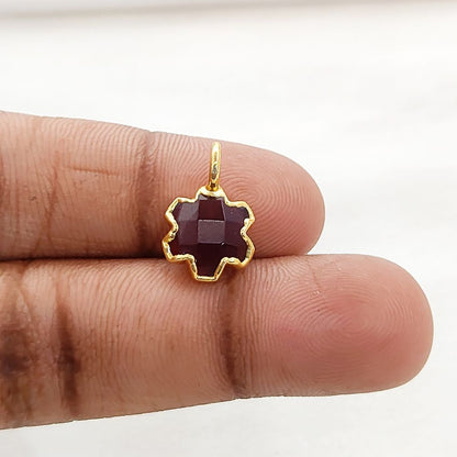 Faceted Garnet Quartz Star Pendant Gold Electroplated Quatrefoil Charm for DIY Necklace Bracelet Jewelry Making- Selling Per Piece