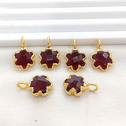 Faceted Garnet Quartz Star Pendant Gold Electroplated Quatrefoil Charm for DIY Necklace Bracelet Jewelry Making- Selling Per Piece