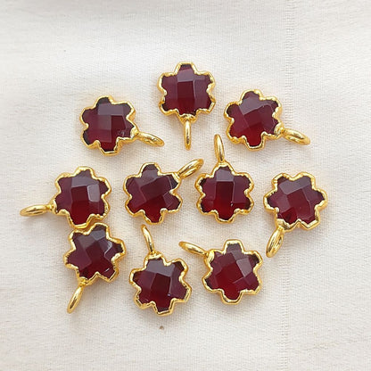 Faceted Garnet Quartz Star Pendant Gold Electroplated Quatrefoil Charm for DIY Necklace Bracelet Jewelry Making- Selling Per Piece