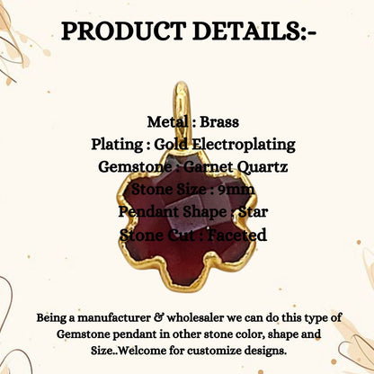 Faceted Garnet Quartz Star Pendant Gold Electroplated Quatrefoil Charm for DIY Necklace Bracelet Jewelry Making- Selling Per Piece