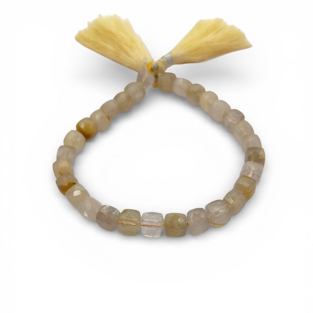 Faceted Golden Rutile Square Cube Beads Natural Gold Rutilated Quartz Gemstone Beads for Handmade Jewelry Making- Selling Per Strand