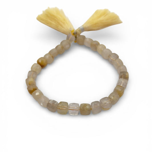 Faceted Golden Rutile Square Cube Beads Natural Gold Rutilated Quartz Gemstone Beads for Handmade Jewelry Making- Selling Per Strand