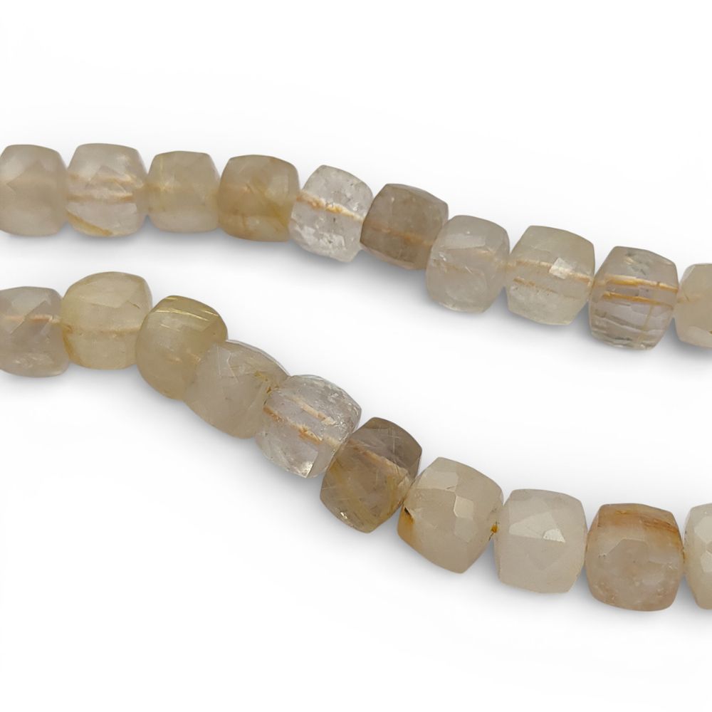 Faceted Golden Rutile Square Cube Beads Natural Gold Rutilated Quartz Gemstone Beads for Handmade Jewelry Making- Selling Per Strand