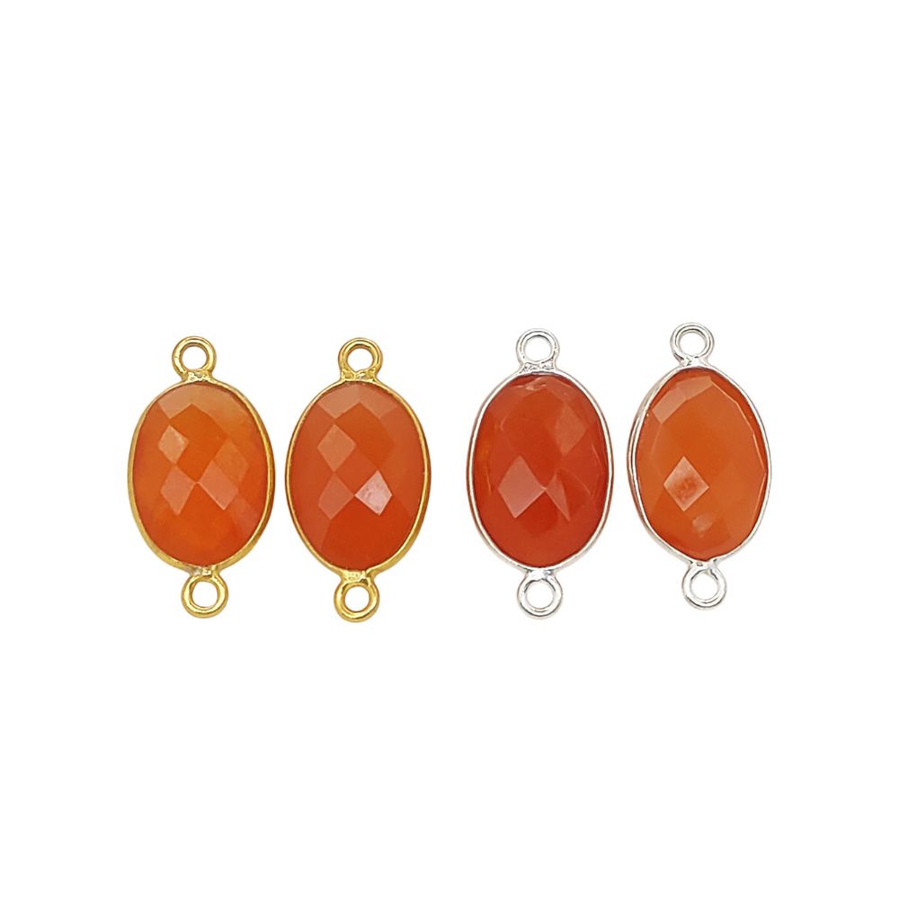 Faceted Orange Carnelian Oval Connector Charm Gold Plated 925 Sterling Silver Gemstone Link for DIY Jewelry Supplies - Selling Per Piece