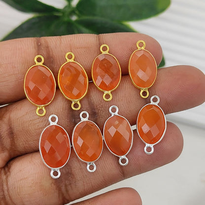 Faceted Orange Carnelian Oval Connector Charm Gold Plated 925 Sterling Silver Gemstone Link for DIY Jewelry Supplies - Selling Per Piece