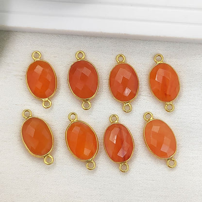 Faceted Orange Carnelian Oval Connector Charm Gold Plated 925 Sterling Silver Gemstone Link for DIY Jewelry Supplies - Selling Per Piece