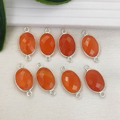 Faceted Orange Carnelian Oval Connector Charm Gold Plated 925 Sterling Silver Gemstone Link for DIY Jewelry Supplies - Selling Per Piece