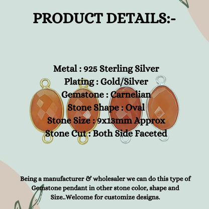 Faceted Orange Carnelian Oval Connector Charm Gold Plated 925 Sterling Silver Gemstone Link for DIY Jewelry Supplies - Selling Per Piece