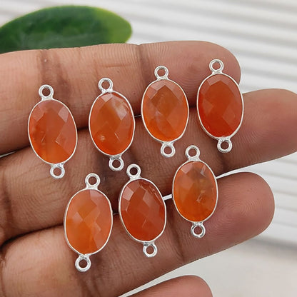 Faceted Orange Carnelian Oval Connector Charm Gold Plated 925 Sterling Silver Gemstone Link for DIY Jewelry Supplies - Selling Per Piece