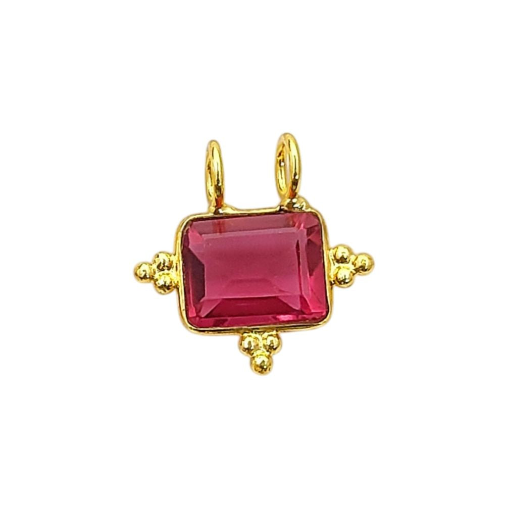 Faceted Rubelite Quartz Rectangle Charm Gold Plated Bezel Link Connector for DIY Jewelry