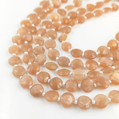 Faceted 8-9mm Peach Moonstone Coin Shape Gemstone Beads