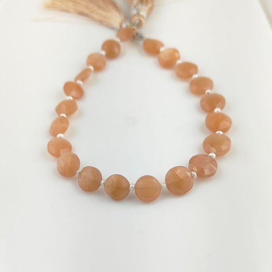 Faceted 8-9mm Peach Moonstone Coin Beads