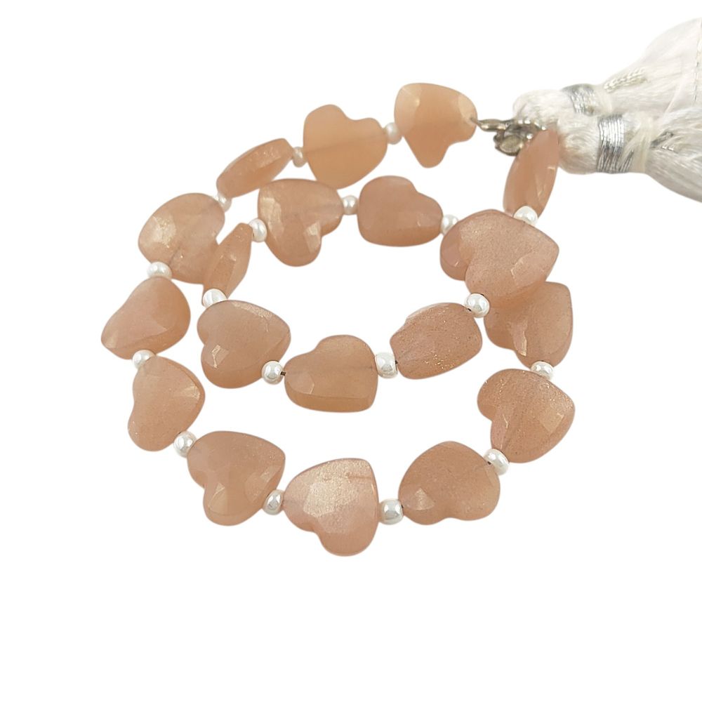 Faceted Peach Moonstone Heart Beads