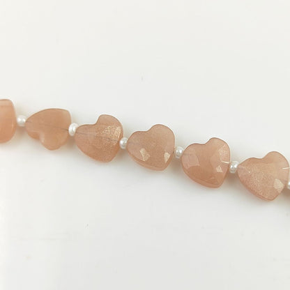Faceted 8-9mm Peach Moonstone Faceted Heart Beads Perfect for Necklaces & Bracelets