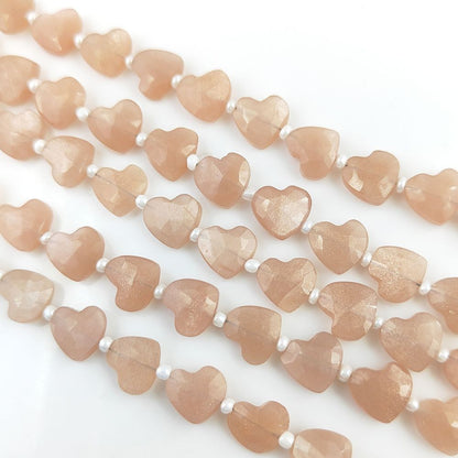 Faceted 8-9mm Peach Moonstone Faceted Heart Beads Perfect for Necklaces & Bracelets