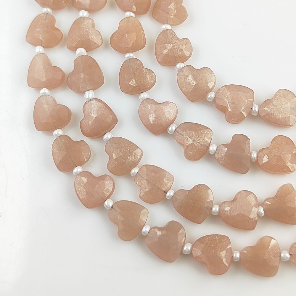 Faceted 8-9mm Peach Moonstone Faceted Heart Beads Perfect for Necklaces & Bracelets