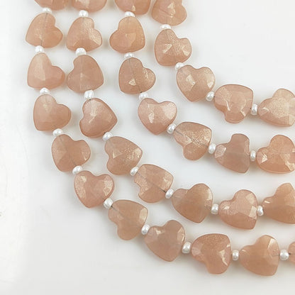 Faceted 8-9mm Peach Moonstone Faceted Heart Beads Perfect for Necklaces & Bracelets