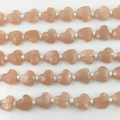 Faceted 8-9mm Peach Moonstone Faceted Heart Beads Perfect for Necklaces & Bracelets