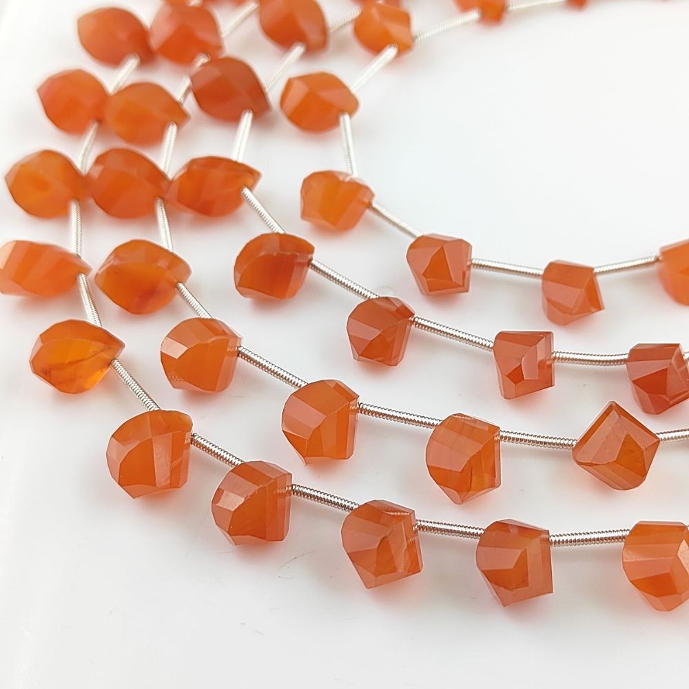 Natural Carnelian Gemstone Beads – Twisted Briolette Faceted Cut