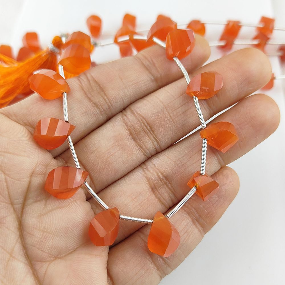 Carnelian Faceted Briolette Beads – Unique Twisted Shape for Elegant Jewelry