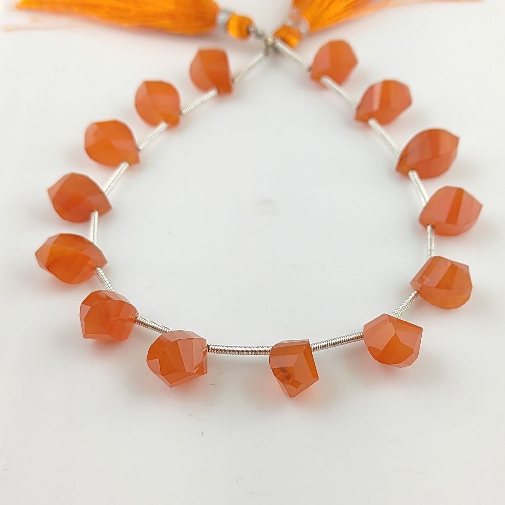 Faceted Carnelian Twisted Briolette Gemstone Bead