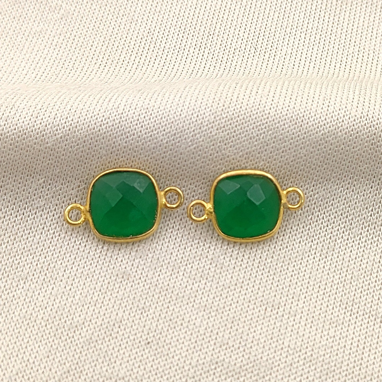 Faceted Green Onyx Connector Cushion Cut Gemstone Charms Gold Plated Sterling Silver Jewelry-Selling Per Piece