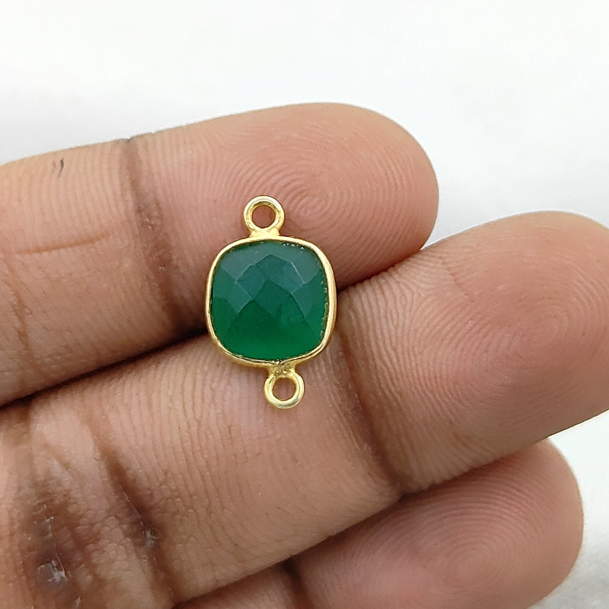 DIY jewelry green onyx faceted connector charm gold plated silver bezel