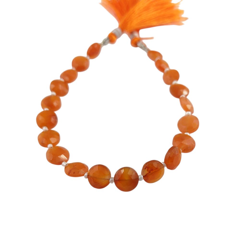 Faceted Orange Carnelian Coin Beads